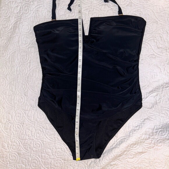 NWT Catherine Malandrino V Wire Shirred Black 1 Piece Bandeau Swimsuit Plus S 1X - Picture 7 of 12